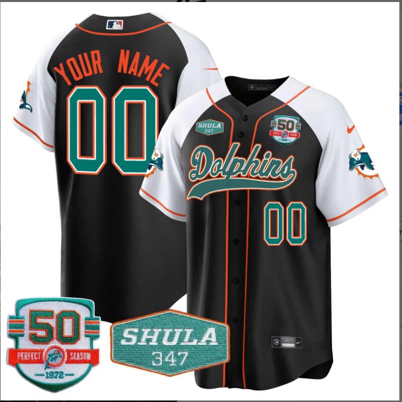 Men 2024 Nike NFL Miami Dolphins 50th Don Shula 347 Memorial Patch Baseball Custom Jersey
